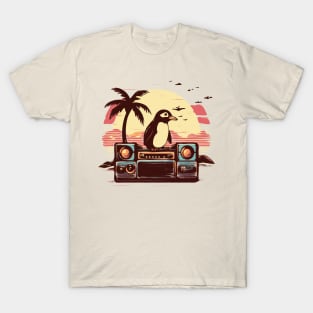 Boomboxing penguin on a beach with a boombox. Pogue Life! T-Shirt